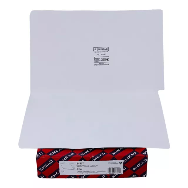 Smead White Legal Size End Tab File Folders w/ Extended Straight Cut Tab, 50/Box