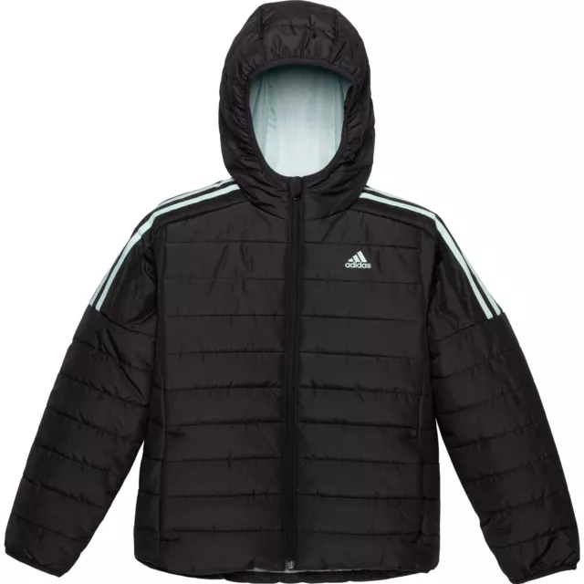 adidas Little Girls size 4/5 Black Blue 3-Stripes Full Zip Hood Puffer Jacket