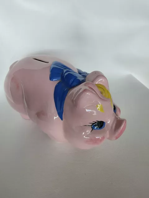 Pink Ceramic Rob Roy Pig Piggy Bank Large 11x6"