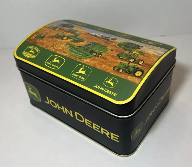 John Deere Hinged Lid Tin W/ Curved Top & Black Sides