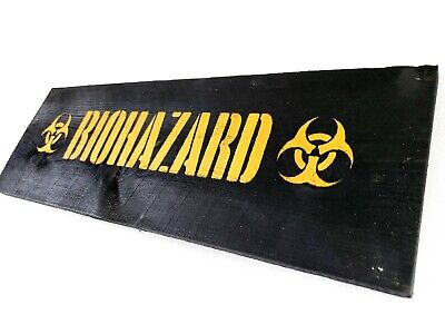 Old West Distressed Primitive Country Wood Sign - Bio hazard  5" x 16"