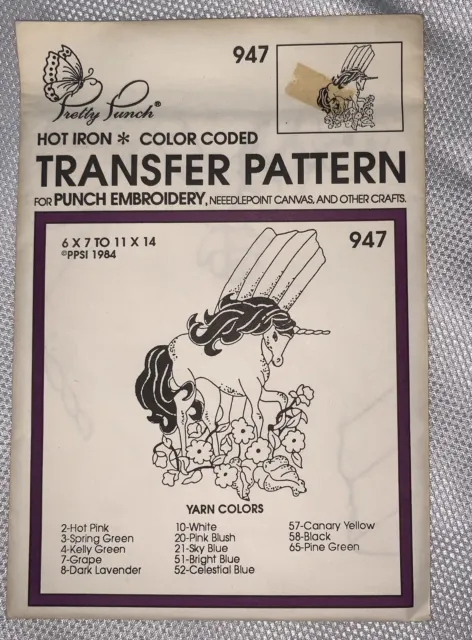 C2 '90 Bonito Punzón Bordado Hierro Codificado Por Colores Patrón De Transferencia 947 Unicornio
