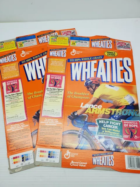 Vintage Lance Armstrong Tour De France Cyclist Wheaties Cereal Box Lot of 2 2000