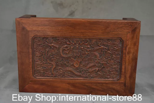 14.8" Old Chinese Huanghuali Wood Carving Dynasty Palace Dragon Kang Table