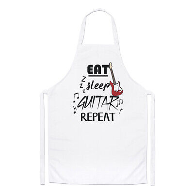 Eat Sleep Guitar Repeat Chefs Apron Music Rock N Roll Guitarist Funny Cooking