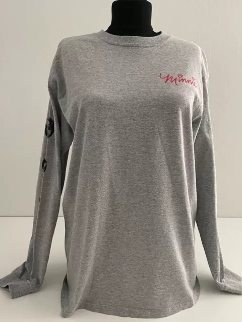 Disney Womens Size M Gray Casual Long Sleeve Minnie Mouse Crew Neck T-Shirt