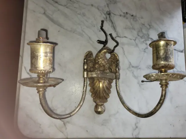 ANTIQUE BRASS WALL SCONCE FIXTURE LIGHT LAMP Eagle Pull Chain Wall Mount