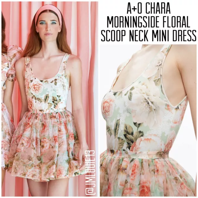 2023 NWT Alice Olivia Chara Morningside Floral Scoop Neck Mini Dress Sz 4 Small