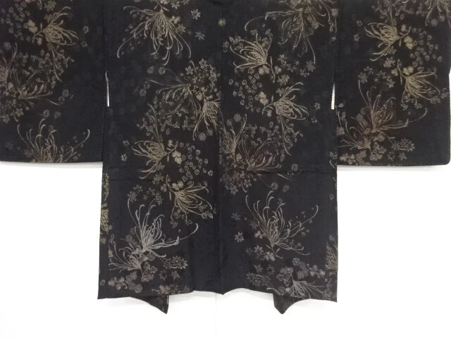 41075# Japanese Kimono / Antique Haori / Urushi / Woven Flowers