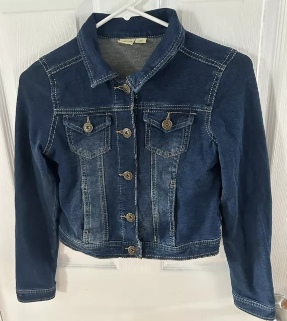 Mudd Girls Sz 14 Stretch Denim Med Blue Semi Crop Jacket NWOT