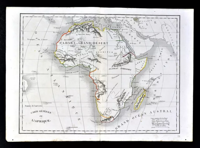 1830 Langlois Antique  Map Africa Guinea Mountains of Kong Moon Angola South