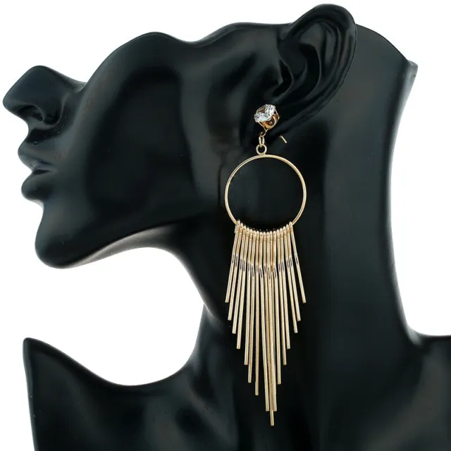 Bohemia Style Metal Tassel Large Hoop Earrings Fashion African Women Jewelry