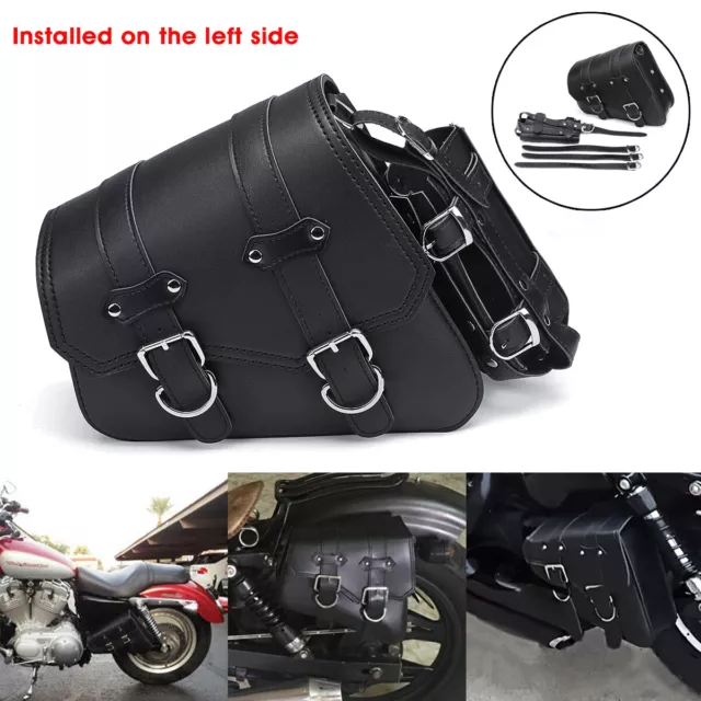 Left Side Motorcycle Saddle Bag Leather Tool Luggage Pannier Saddlebag Universal