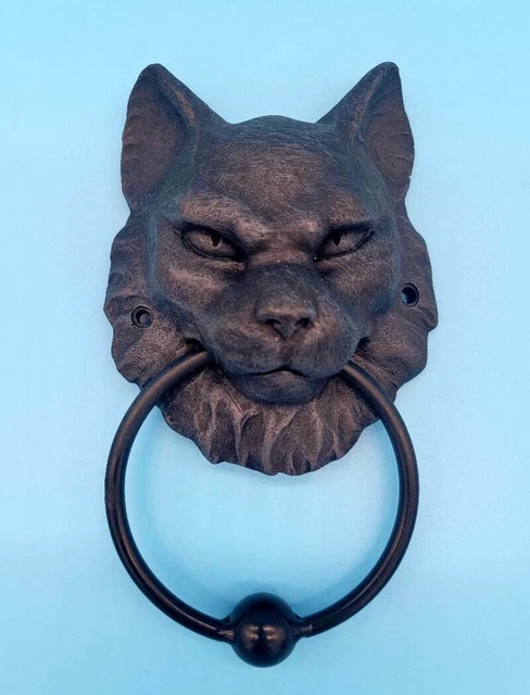 NEW Black Cat Gargoyle Door Knocker 7" Tall
