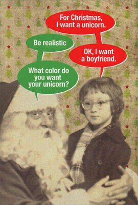 I Want a Unicorn Photo Girl on Santa's Lap Box of 12 Funny Christmas Cards
