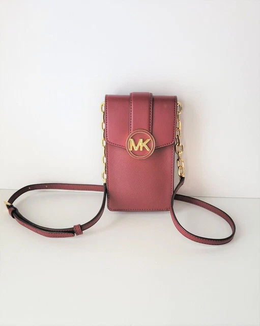 Michael Kors Carmen Small NS Phone Crossbody Mulberry Faux Leather Vegan