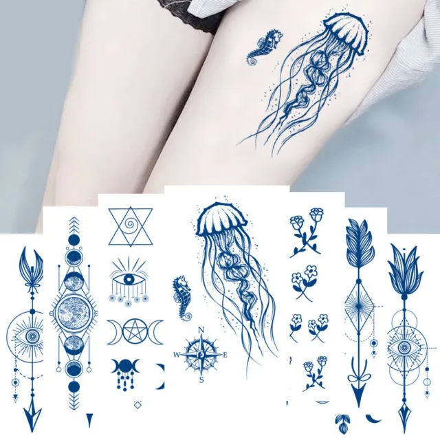 Pegatina de tatuaje semipermanente de larga duración azul tatuaje jugo carcasa resistente al agua