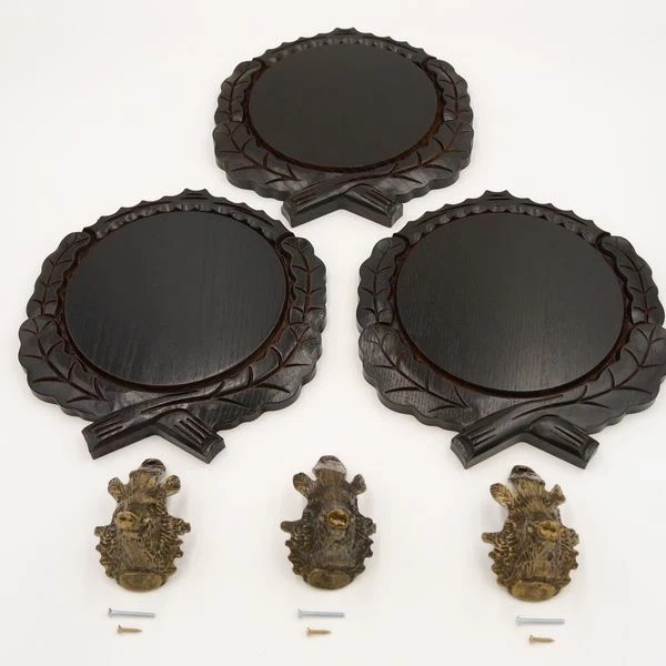 3 Pieza Keilerschilder Tallado Oscuro Af 17,5cm Con 3 X Jabalí Cabeza Portada 2