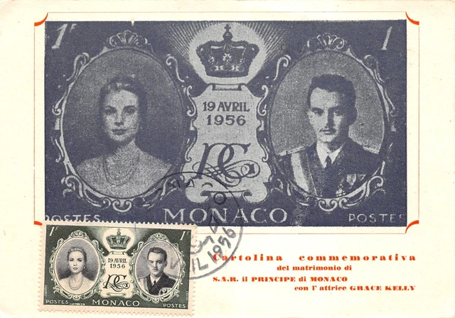 19-52C) Cartolina Commemorativa Matrimonio Grace Kelly Principe Monaco Aldo Urso