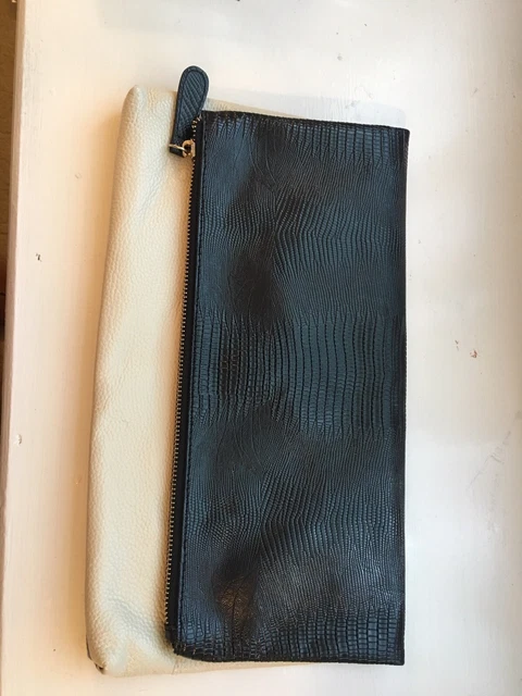 Neiman Marcus Black & Ivory Croco Leather Clutch Bag