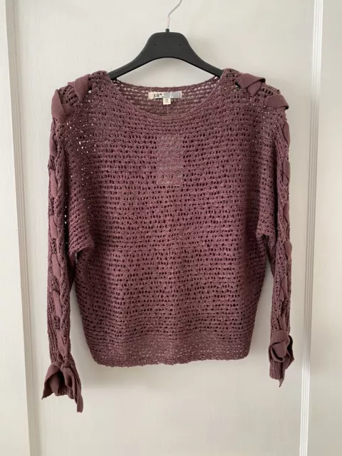 Jolt Women's Plum Cropped Sweater with Lace Up Trim Sleeves Size XS NEW