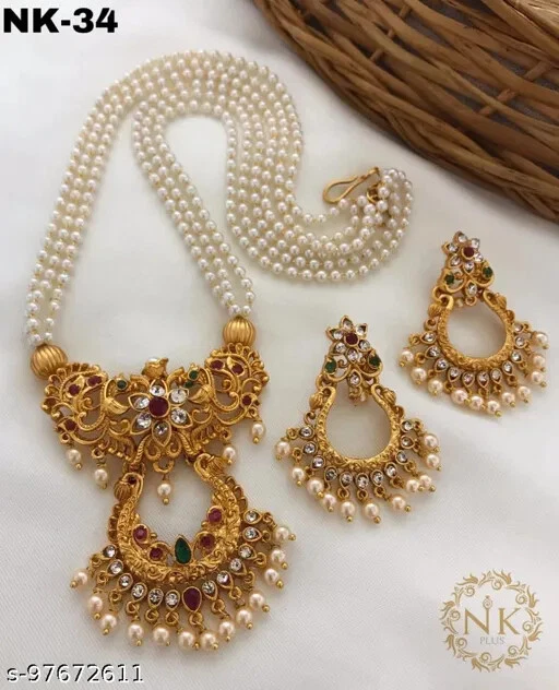 South Indian Beautiful Peacock Design Jewellery Set and Earrings for Wedding