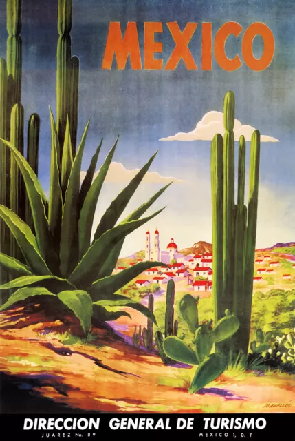 Mexico Tourism Cactus Vintage Travel Poster