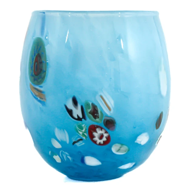 Murano Verre Buvant Verre Gobelet Bleu Clair Rouge Vert Main Fabriqué Millefiori