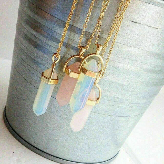 Hexagonal Natural Quartz Crystal Chakra Healing Point Pendant Necklace Jewelry 6