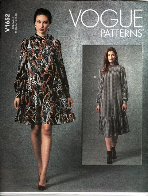 Vogue V1652 Loose Fit Pullover Dress - Easy Misses 14 - 22 UNCUT Sewing Pattern
