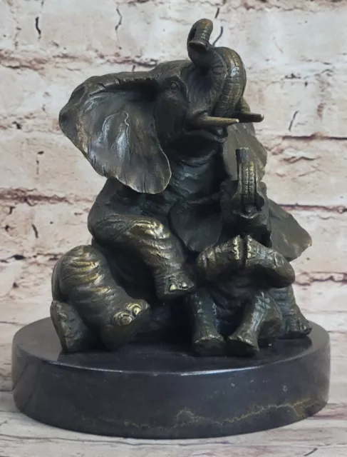 Éléphant Avec Bébé Statue Figurine Sculpture Bronze Maison Jardin Dacor 19 CM