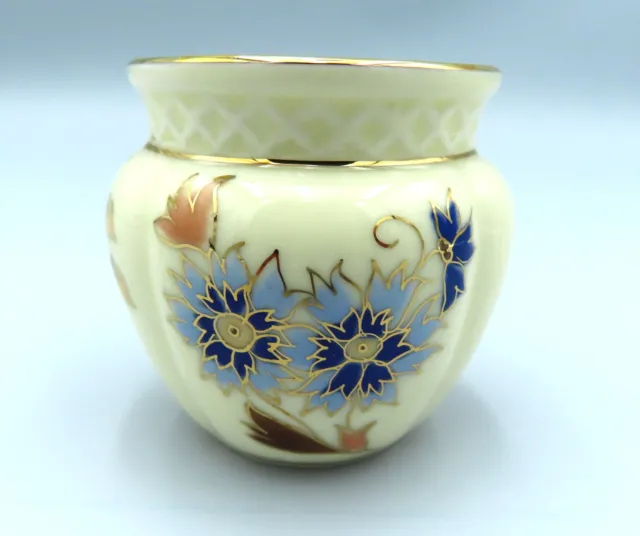 Zsolnay Porcelain Vase Hand Painted Cornflowers Blue Flared Collar Pot Jar