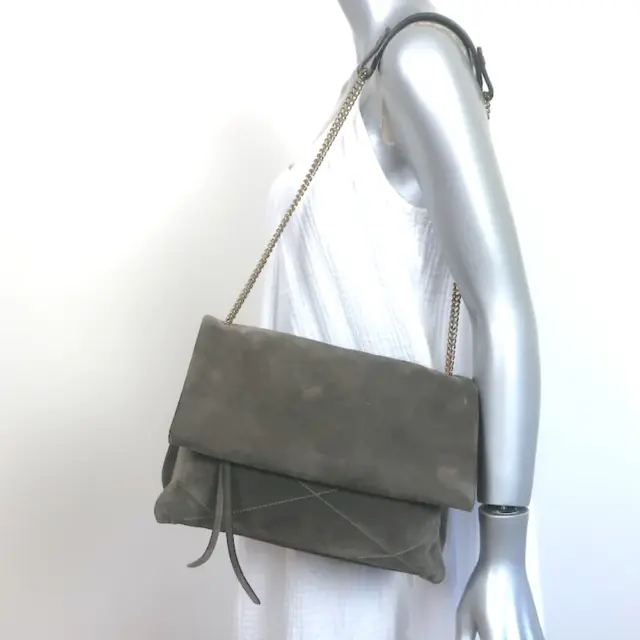 Lanvin Medium Sugar Chain Strap Shoulder Bag Gray Suede