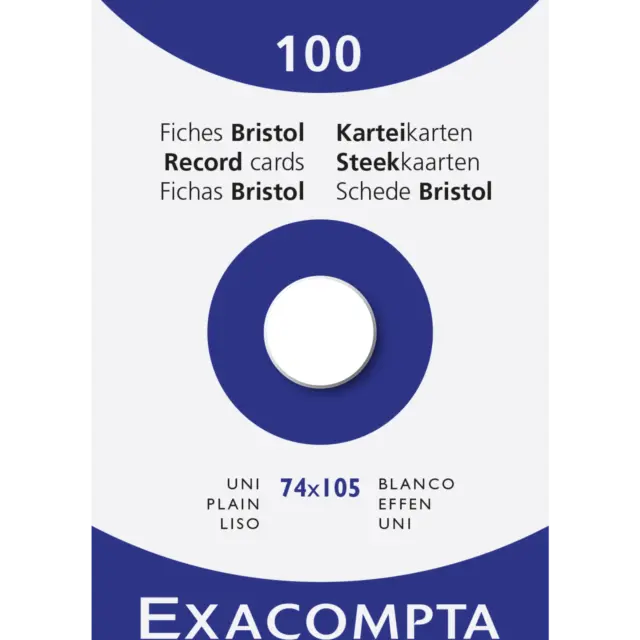 Exacompta 10x Karteikarten A7 blanko, Faltschachtel mit 100 Stück, Weiß, 13300B