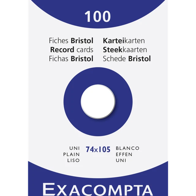Exacompta 10x Karteikarten A7 blanko, Faltschachtel mit 100 Stück, Weiß, 13300B