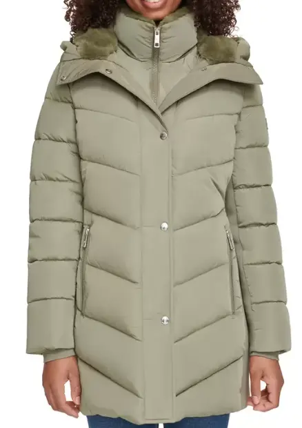 Andrew Marc Ladies Walker Padded Jacket Hooded Coat Sage Green Small (34" Bust)