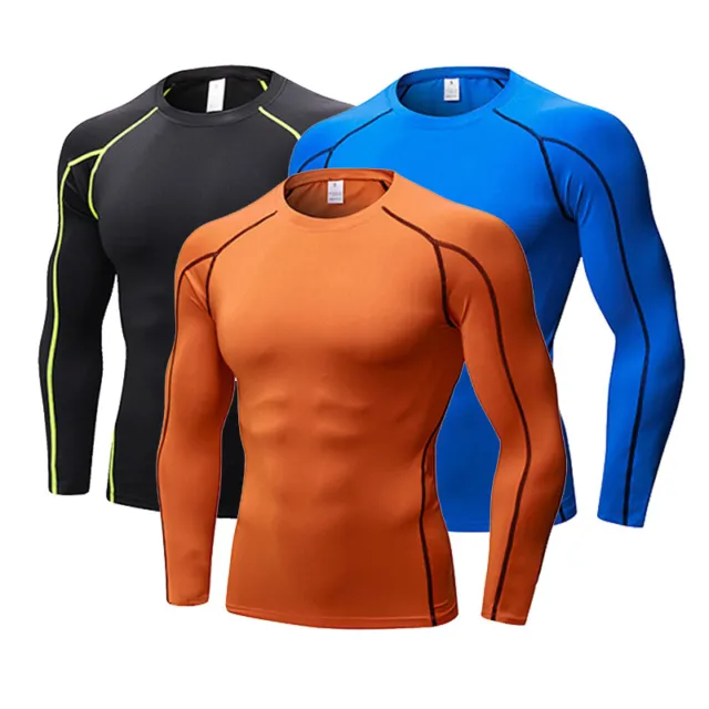 Mens Pro Compression Top T-Shirt Long Sleeve High Elastic Quick Dry Sport Shirts