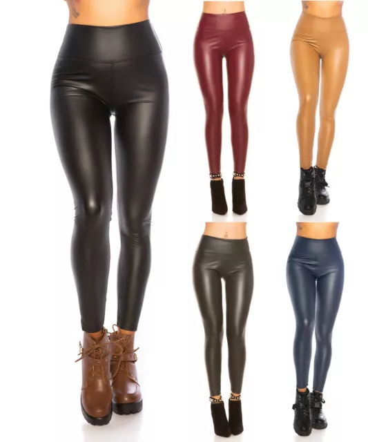 Curvy Chica Leggings Mujer Efecto Mojado Apariencia de Cuero Térmicas Pantalón