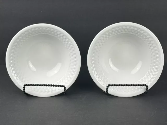 2 Oneida Basketweave 6 3/4” White Coupe Cereal Soup Snack Bowl Stoneware