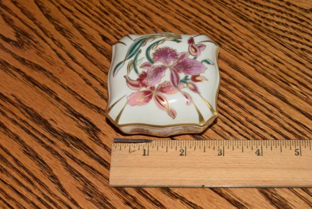 Zsolnay Porcelain Trinket Box Square Hand Painted Floral Pattern