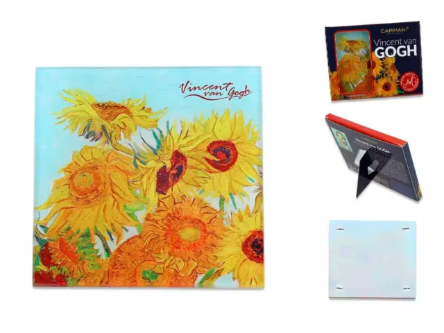 Carmani CR-195-0103 Mug Coaster, V. van Gogh "Sunflowers", Glass, 4.1" x 4.1"