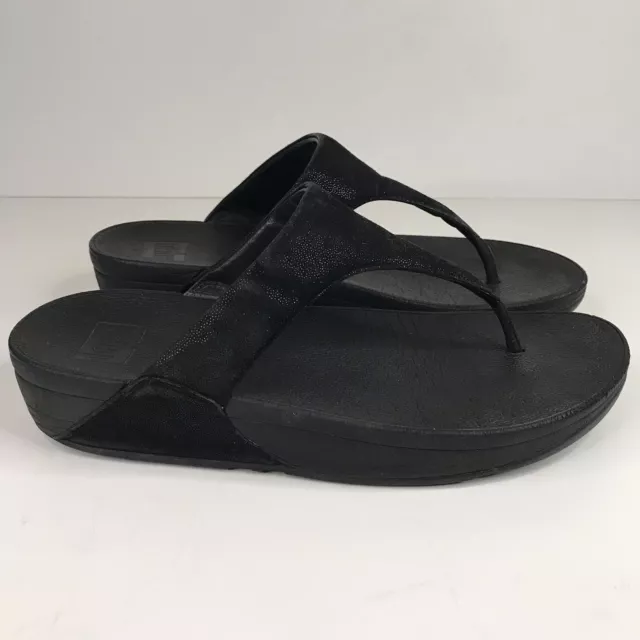FitFlop Women’s Size 9 Lulu Shimmer Black Metallic Thong Slip On Sandals C64-403