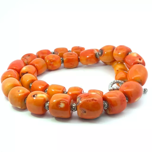 Sterling Silver 13-20mm Natural Orange Coral Native American Graduated Necklace