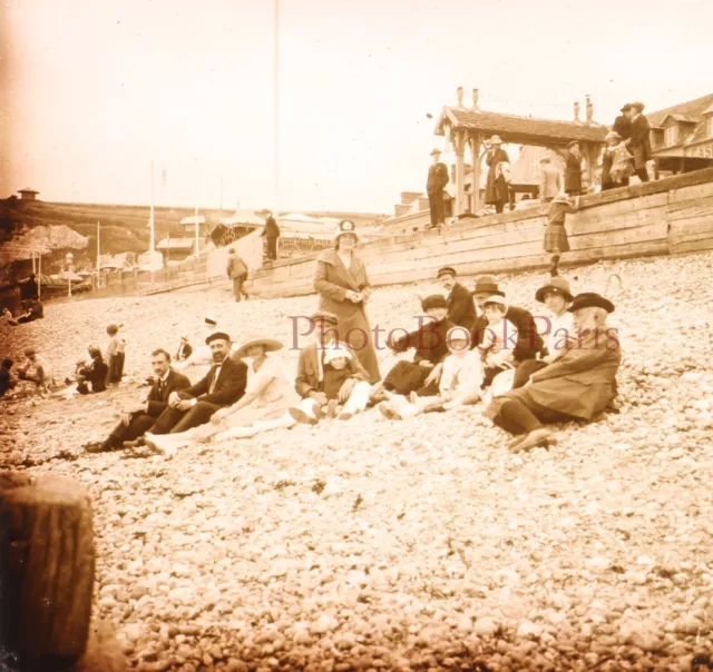 France Famille à la plage c1930 Photo Plaque Stereo Vintage V33L19n