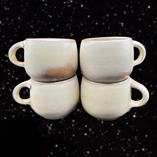 Vintage Frankoma Pottery Coffee Mug Cup Sandstone  Set 4 Pcs Marked 3”T 3”W