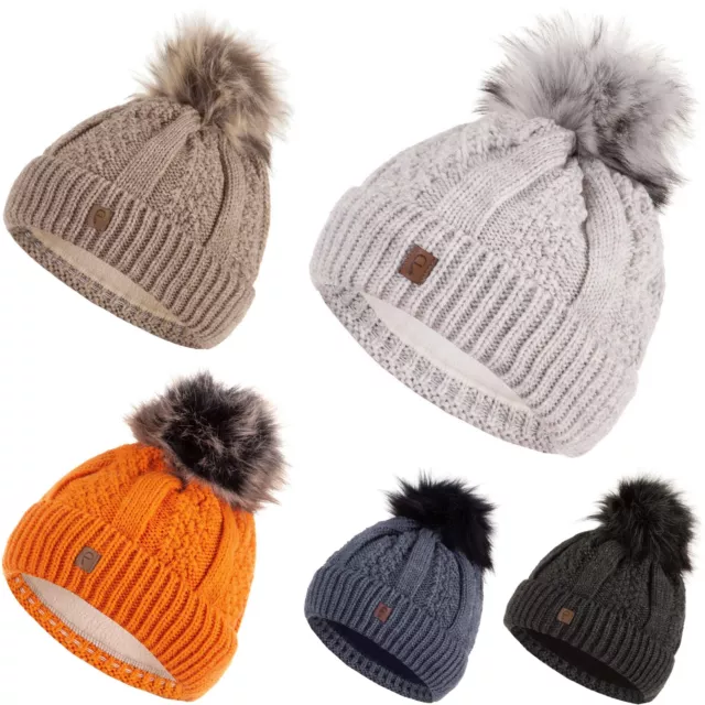 Faera Bommelmütze Wintermütze Damen Herren Mütze Beanie Haube gefüttert