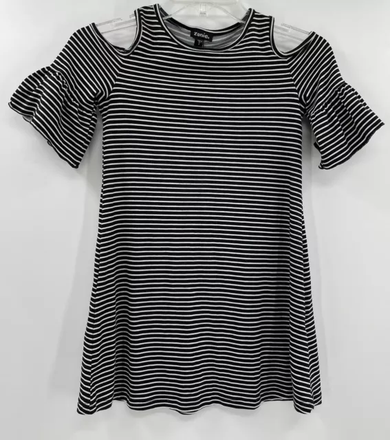 Zunie Girls Cold Shoulder Sleeve Soft Striped Dress Black White Size 7