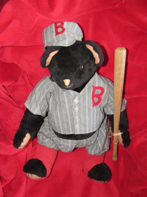 Vintage Black Teddy Bear Rare Baseball Bat Red Socks Uniform B Church Artist 21" 2