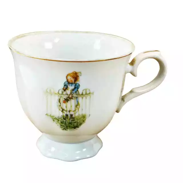 Vintage Holly Hobbie Porcelain Footed Tea Cup Pattern Girl with Rose Japan