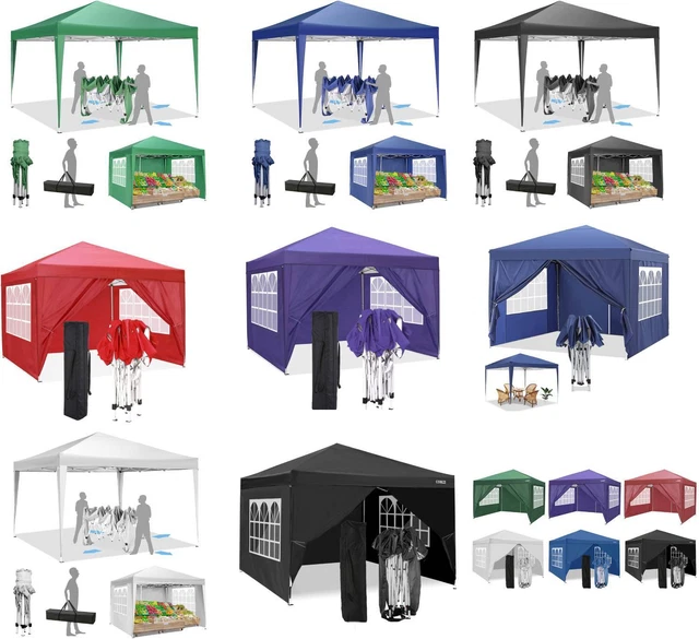 PopUp Pavillon3x3m Faltbar mit 4 Seitenwänden Wasserdicht Gartenpavillon Pavilon